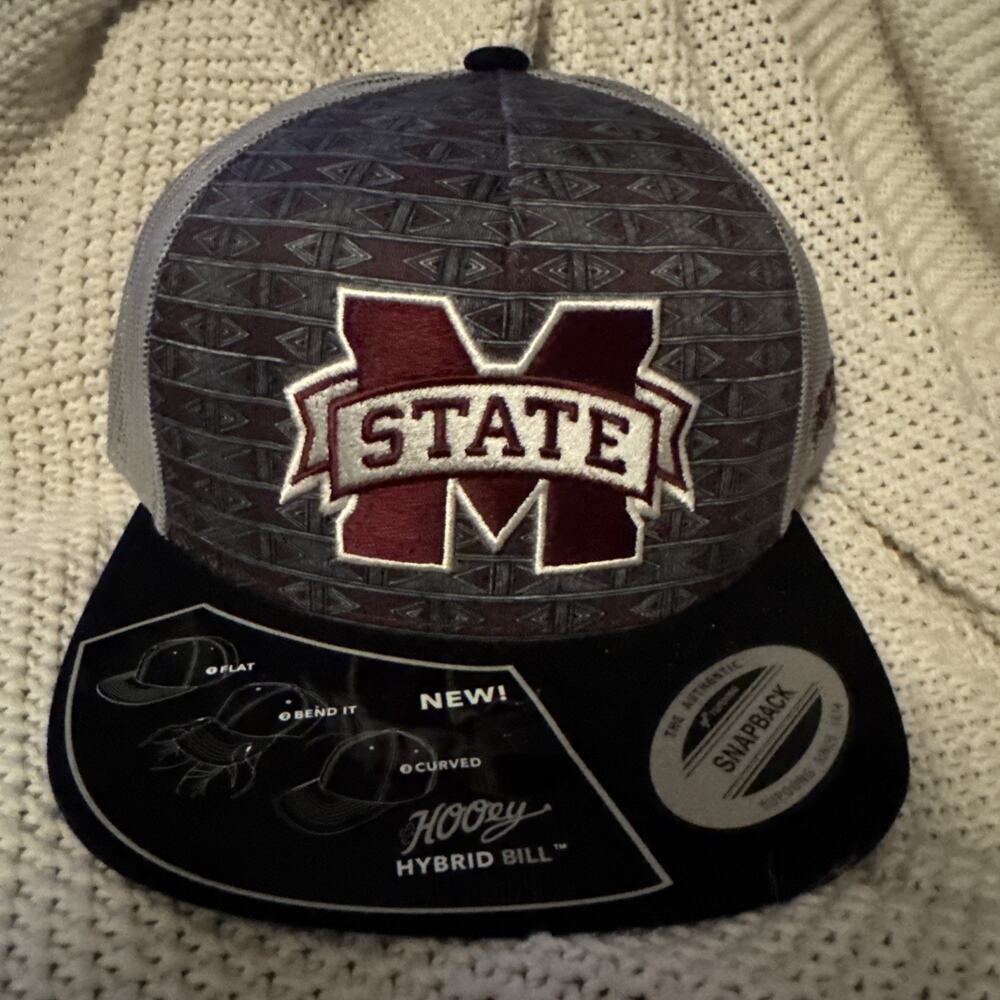 HOOEY Mississippi State Cap Snapback Maroon Black Gray Hybrid Bill NWT NEW